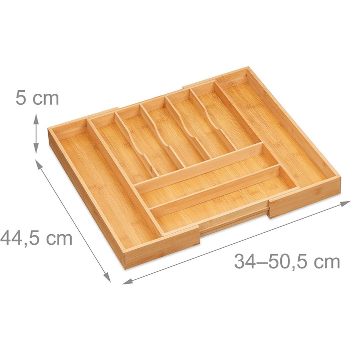Relaxdays Besteckkasten, ausziehbar, 7-9 Fächer, Bambus, Natur, 1 Stück