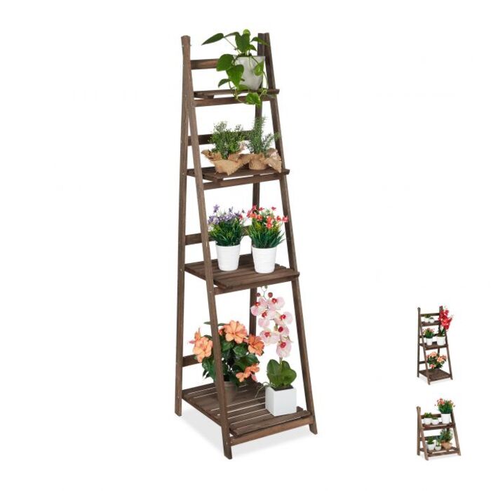 Relaxdays Blumentreppe Holz dunkelbraun