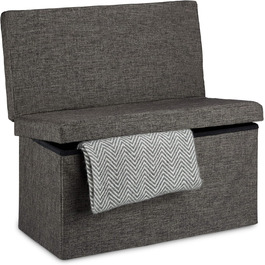 Relaxdays Faltbarer Sitzhocker mit Lehne, Stauraum, Leinen, 73x76x38 cm, Braun