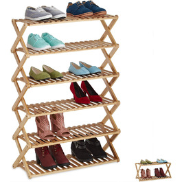 Relaxdays Schuhregal Bambus, faltbar, 6 Ebenen, 18 Paar Schuhe