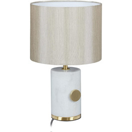 Relaxdays Tischlampe, Marmorfuß & Stoffschirm, E14-Fassung, dimmbare Nachttischlampe, H x D: 34,5 x 21 cm, (Weiß/Beige)