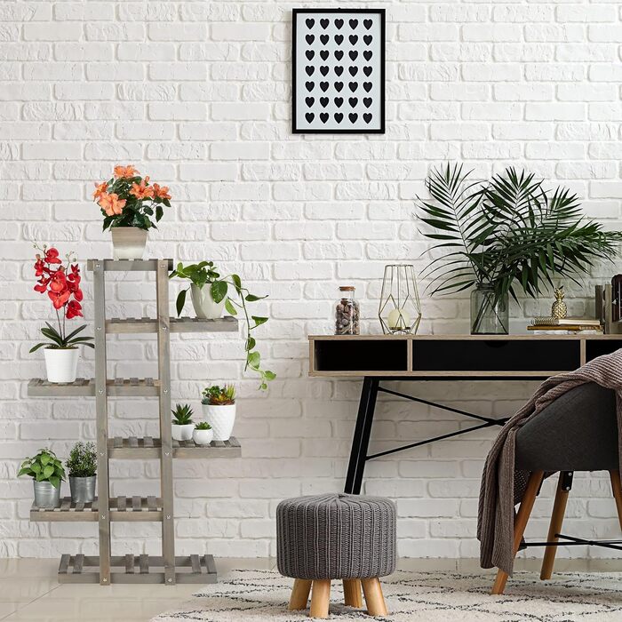 Relaxdays 5-stufiges Blumenregal Holz, Shabby, 125x81x25 cm, Grau