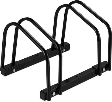 Relaxdays Fahrradständer, für 2 Fahrräder, aus Metall, mit Montagematerial für Boden, HxBxT: 27 x 40,5 x 33 cm, schwarz