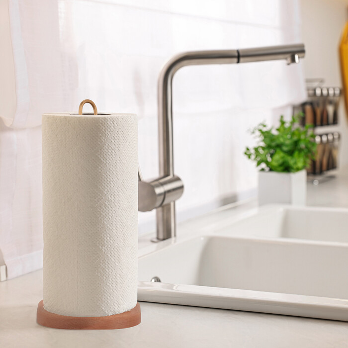 Relaxdays Küchenrollenhalter aus Holz & Messing