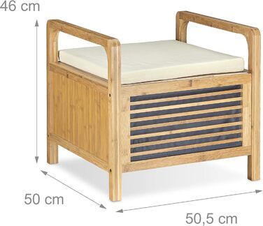 Relaxdays Sitzhocker mit Stauraum, Bambus, 46x50,5x50 cm, natur