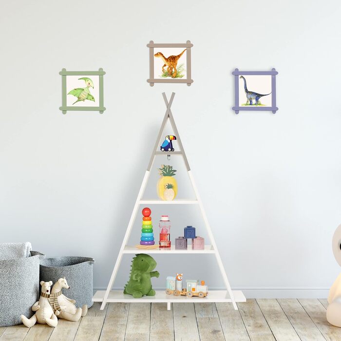 Relaxdays Kinderregal Tipi, 4 Fächer, Bücherregal Kinder, H x B x T: 107 x 76 x 27 cm, Kinderzimmer Regal, weiß/grau