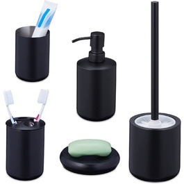 Relaxdays Badezimmer Set, 5-teilig, Badbecher, Zahnbürstenhalter, Seifenspender- & Schale, Klobürste, Edelstahl, schwarz, 10038871