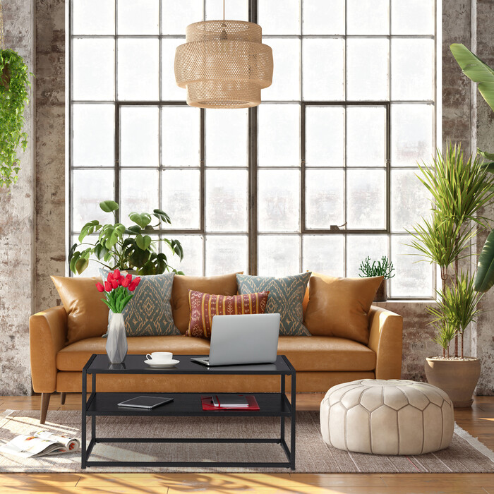 Relaxdays Schwarzer Couchtisch mit Glasplatte