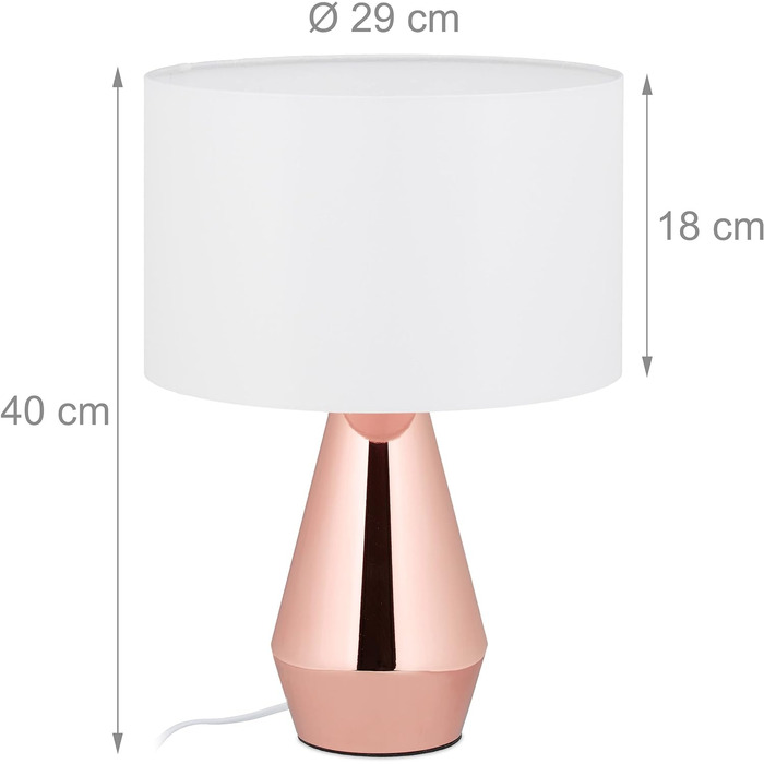 Relaxdays Tischlampe Touch dimmbar, moderne Nachttischlampe, HxD: 40 x 29 cm, E27, Tischleuchte mit Schirm, (Kupfer/Weiß)