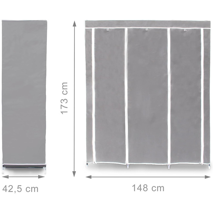 Relaxdays  x Faltschrank Valentin XXL, Stoffschrank, 2 Kleiderstangen, 9 Ablagen, Kleiderschrank, HBT 73 x 48 x 42,5 cm,     Stück (1, Anthrazit, Weiß, 173 x 148 x 43 cm)