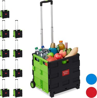 1 x Einkaufstrolley klappbar, Teleskop-Griff, 2 Gummi Rollen, bis 35 kg, Shopping Trolley, Aluminium, ABS, (Grün, 10er Pack)