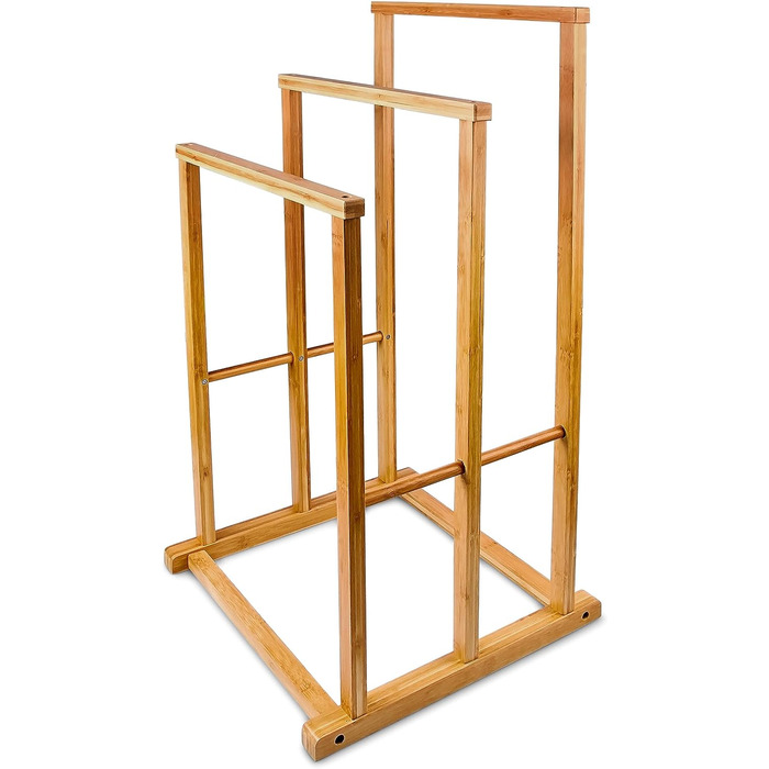 Relaxdays Bambus Handtuchständer, 82,5x42x42,5 cm, treppenförmig, 3 Stangen, natur, Badaccessoire/Herrendiener