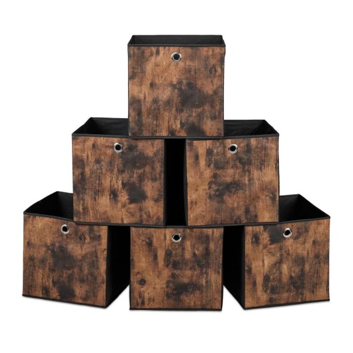 Relaxdays Stoff Aufbewahrungsbox Holzoptik 6er Set