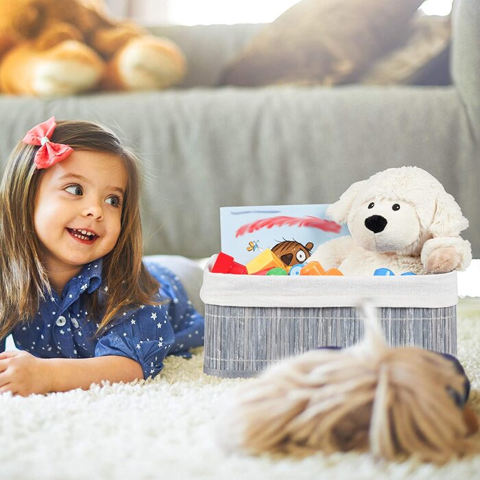 Relaxdays Aufbewahrungskorb 3er Set, Stoffbezug, Bambus, rechteckig, Bad, Accessoires, Spielzeug, Allzweckkorb, (Braun)
