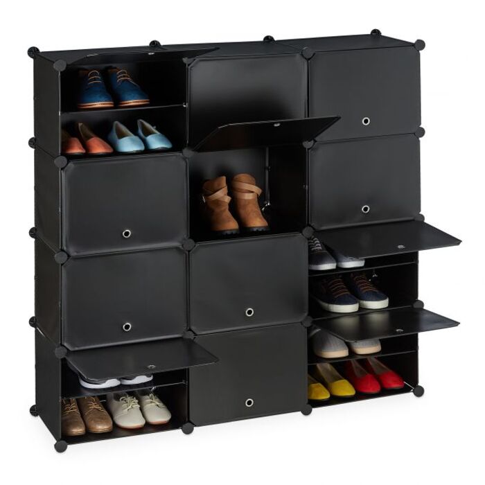 Relaxdays Schwarzer Schuhschrank mit 24 Fächern