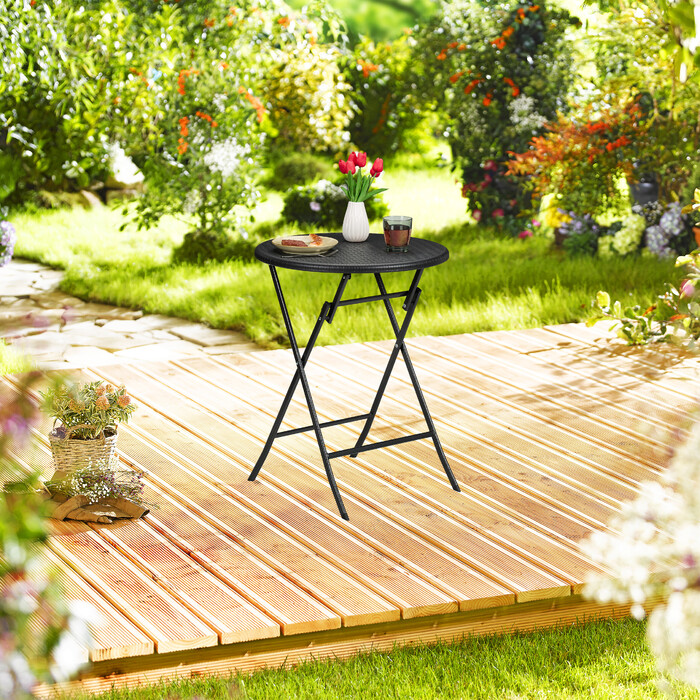 Relaxdays Runder Gartentisch in Rattan-Optik