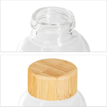 Relaxdays Trinkflasche mit Bambusdeckel, 6er Set, 500 ml, Wasserflasche mit Hülle, Borosilikatglas, transparent/schwarz 6er Set Transparent/ Schwarz