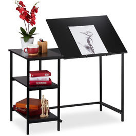 Relaxdays Schreibtisch neigbar, 3 Ablagen, mehrere Winkel, Computer- & Arbeitstisch, HxBxT: 75 x 110 x 55 cm, (Schwarz)