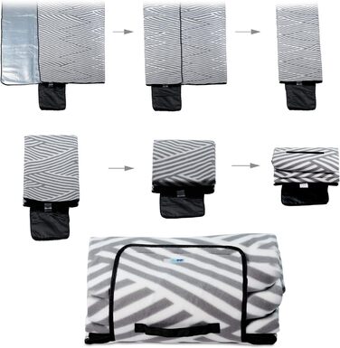 Relaxdays XXL Picknickdecke, 600x200 cm, isoliert, wasserdicht, Fleece Stranddecke, Tragegriff, Zickzack, weiß/grau