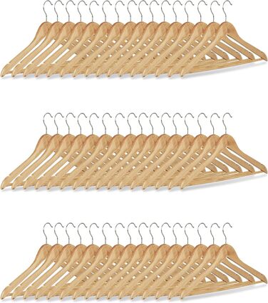 Relaxdays 84 x Kleiderbügel, Hosenbügel aus Holz, Garderobenbügel, Haken 360° drehbar, HxB: 22,5x44,5cm, Holzbügel, /Silber (1, Natur, 48er Pack)