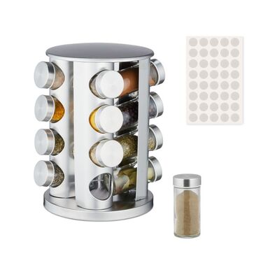 Relaxdays Edelstahl Gewürzkarussell mit 16 Gläsern