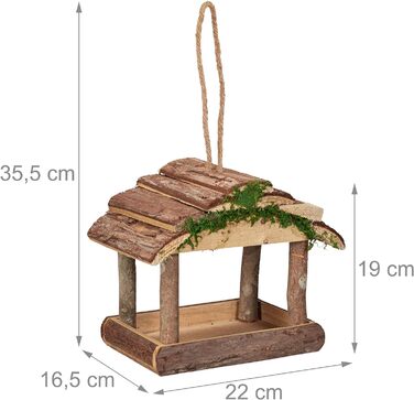 Relaxdays Vogelfutterhaus, Holz, HBT: 19x22x16,5 cm, Garten, Vogelfutterspender, Natur