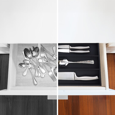 Relaxdays Schwarzer Besteckkasten 6 Fächer