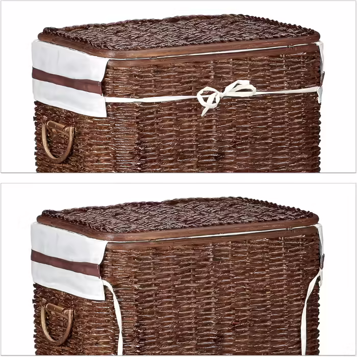 Relaxdays 2er Set Buri Wäschetruhe 67L, stapelbar, mit Wäschesack, atmungsaktiv, rotbraun, 56,5x46,5x33,5 cm