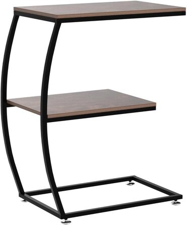 Relaxdays Beistelltisch, 2 Ablagen, C-Form, Industrial Design, Sofatisch Metall & Holzoptik, HBT: 57,5x47,5x25 cm, braun