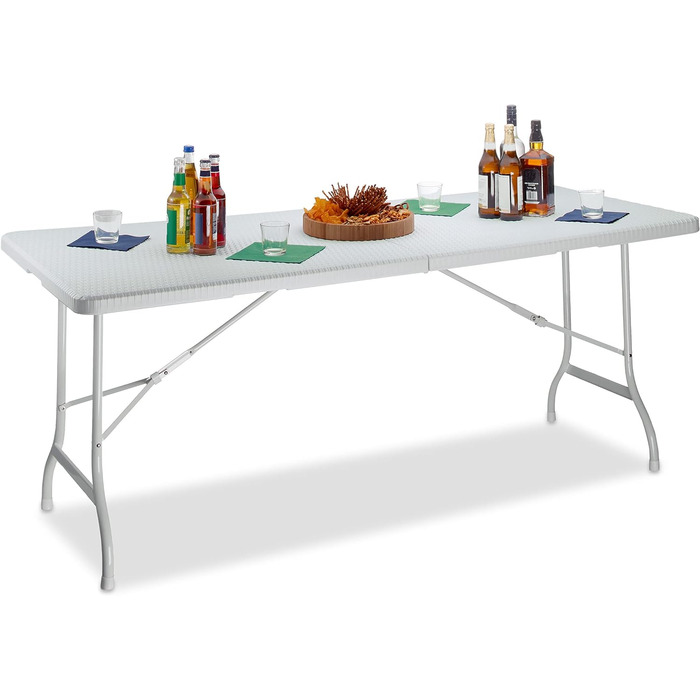 Relaxdays Gartentisch klappbar BASTIAN, groß, Tragegriff, stabiler Campingtisch, H x B x T: 72 x 178 x 74 cm, (Weiß)