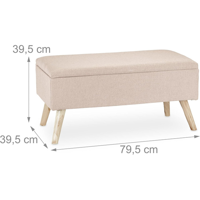 Relaxdays Sitzbank mit Stauraum, gepolstert, Holzbeine, Stoffbezug, 39,5x79,5x39,5 cm, Polyester, Beige