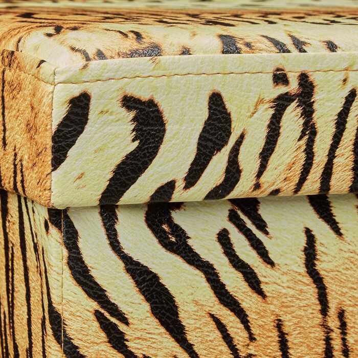 Relaxdays Faltbarer Sitzhocker 38 cm, stabil, trendige Motive, Kunstleder, Stauraum, Deckel, Tiger gelb