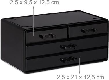 Relaxdays 1 x Make Up Organizer klein, 2-teilige Schmink Aufbewahrung Acryl, mit Lippenstifthalter und 4 Schubladen, schwarz 1 Schwarz 1 Stück