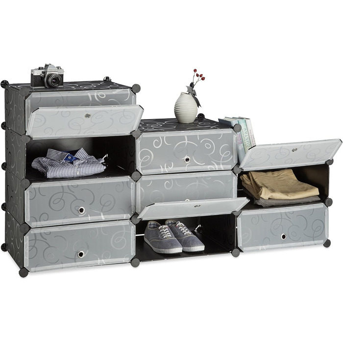 Relaxdays Schuhschrank mit 10 Fächern, Schuhregal groß, Steckregal Kunststoff, DIY, HxBxT ca. 90 x 94 x 37 cm, (Schwarz)