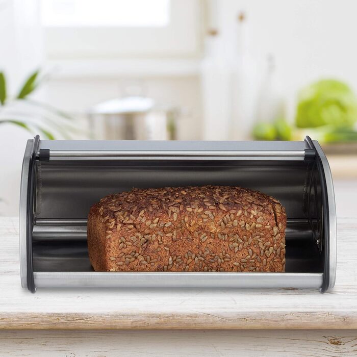 Relaxdays 10023832, Silber Brotkasten Edelstahl, Kleine Brotbox, 20,5 x 33,5 x 13,5 cm