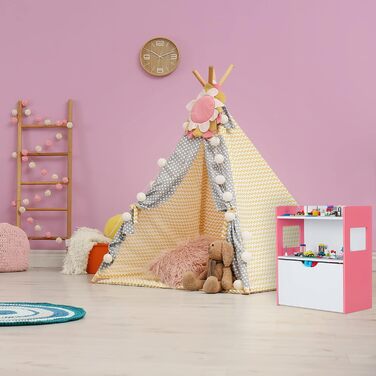 Relaxdays Kinderregal mit Bauplatten, Aufbewahrungsbox mit Rollen, HxBxT: 60 x 52 x 26,5 cm, Spielzeugregal, MDF, bunt