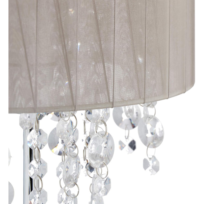 Relaxdays Tischlampe Kristall, Lampenschirm aus Organza, runder Standfuß, Nachttischlampe, HxD: 43 x 24 cm, grau/silber