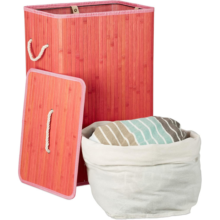 Relaxdays Wäschekorb Bambus, XL, faltbar, HBT 65,5 x 43,5 x 33,5 cm, (Pink)