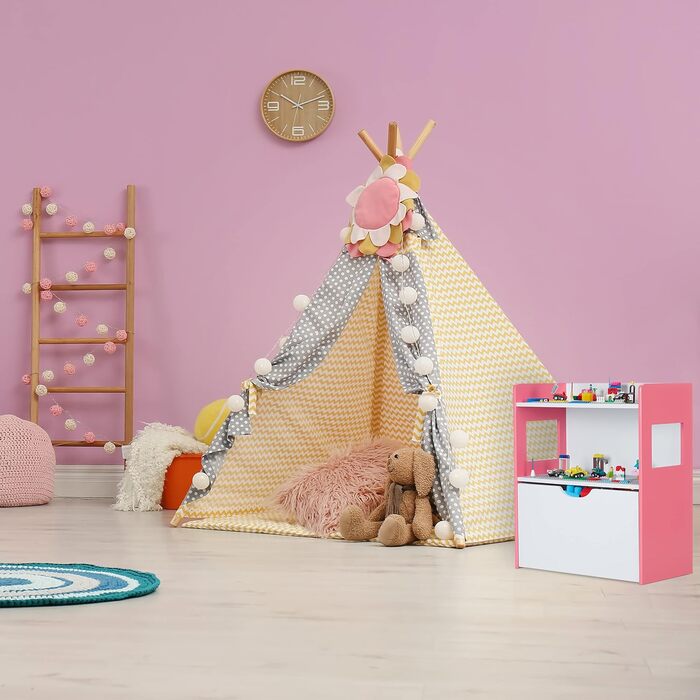 Relaxdays Kinderregal mit Bauplatten, Aufbewahrungsbox mit Rollen, HxBxT: 60 x 52 x 26,5 cm, Spielzeugregal, MDF, bunt