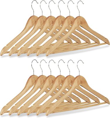 Relaxdays 84 x Kleiderbügel, Hosenbügel aus Holz, Garderobenbügel, Haken 360° drehbar, HxB: 22,5x44,5cm, Holzbügel, /Silber (1, Natur, 12er Pack)