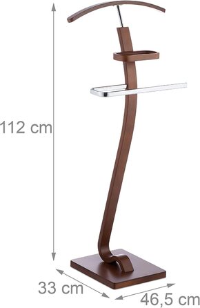 Relaxdays, Dunkelbraun Herrendiener Wallnussoptik, Stummer Diener aus Holz & Metall, Kleiderbutler HBT 112 x 46,5 x 33cm, Met