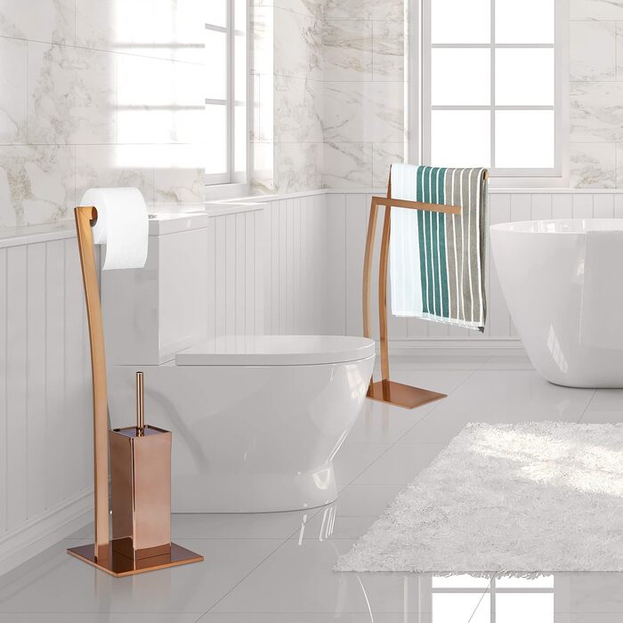 Relaxdays Stand WC Garnitur WIMEDO eckig HBT: 71 x 20 x 20 cm Toilettenbürstenhalter aus Edelstahl mit Lackierung Toilettenpapierhalter und Klorollenhalter als freistehende WC Bürstengarnitur, (Silber)