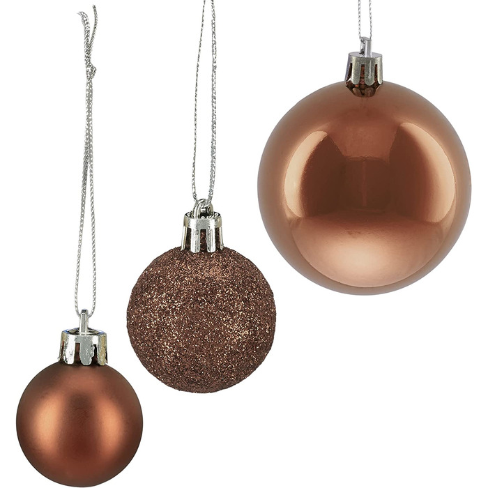 Relaxdays Weihnachtskugeln, 100er Set, Weihnachtsdeko, matt, glänzend, glitzernd, Christbaumkugel ∅ 3, 4 & 6 cm, (Braun)