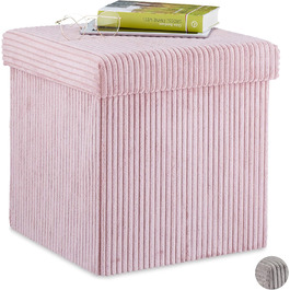 Relaxdays Sitzwürfel, faltbar, mit Stauraum, Kordsamt, 38x38x38 cm, rosa