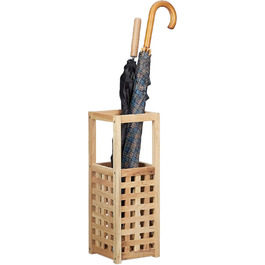 Relaxdays Schirmständer Walnuss, quadratisch, Schirmhalter, Regenschirmständer, Holz, H x B x T: 50 x 18 x 18 cm, natur