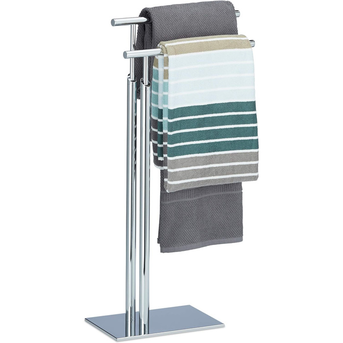 Relaxdays Handtuchhalter stehend PAGNONI, 2-armig, HBT 78x46x20 cm, Chrom