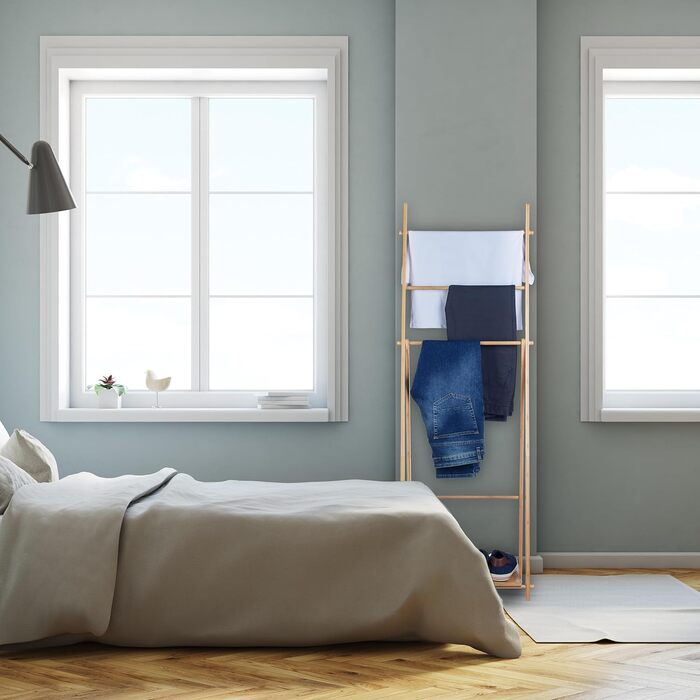 Relaxdays Handtuchständer Bambus, 4 Stangen, 1 Ablage, freistehend, HBT: 153x53,5x30 cm, Natur