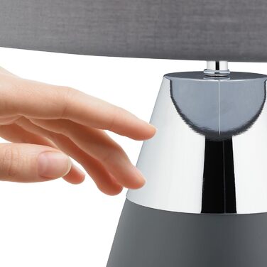 Relaxdays Nachttischlampe Touch dimmbar, 3 Stufen, E14, HxD: 48,5 x 28 cm, modern, Touch Lampe mit Schirm, grau/silber