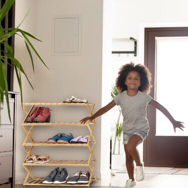 Relaxdays Schuhregal, 5 Ebenen, 15 Paar Schuhe, Bambus, 89x65x26 cm