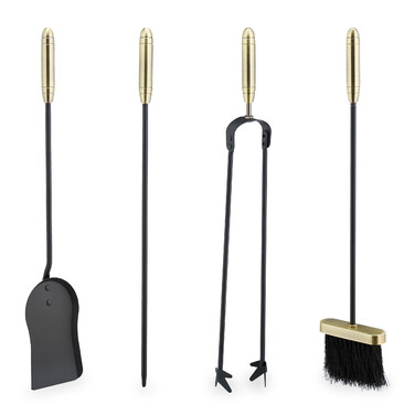 Relaxdays 5-teiliges Kaminbesteck schwarz/gold